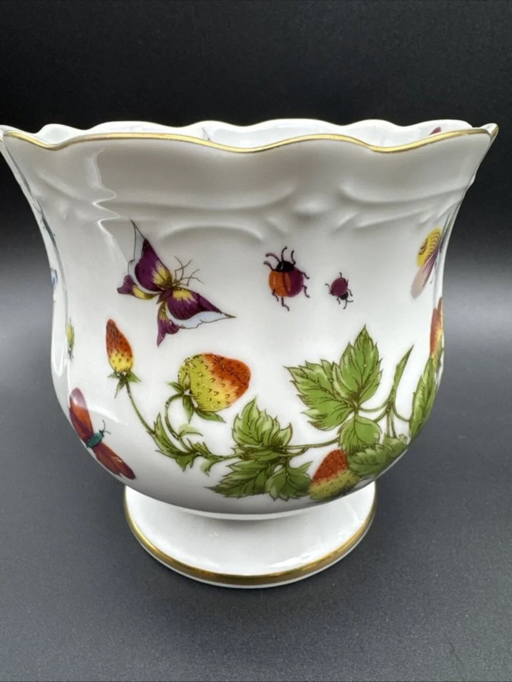VTG Ardalt Lenwile #6166 Strawberry Butterfly Insect Cachepot Planter 5” Japan